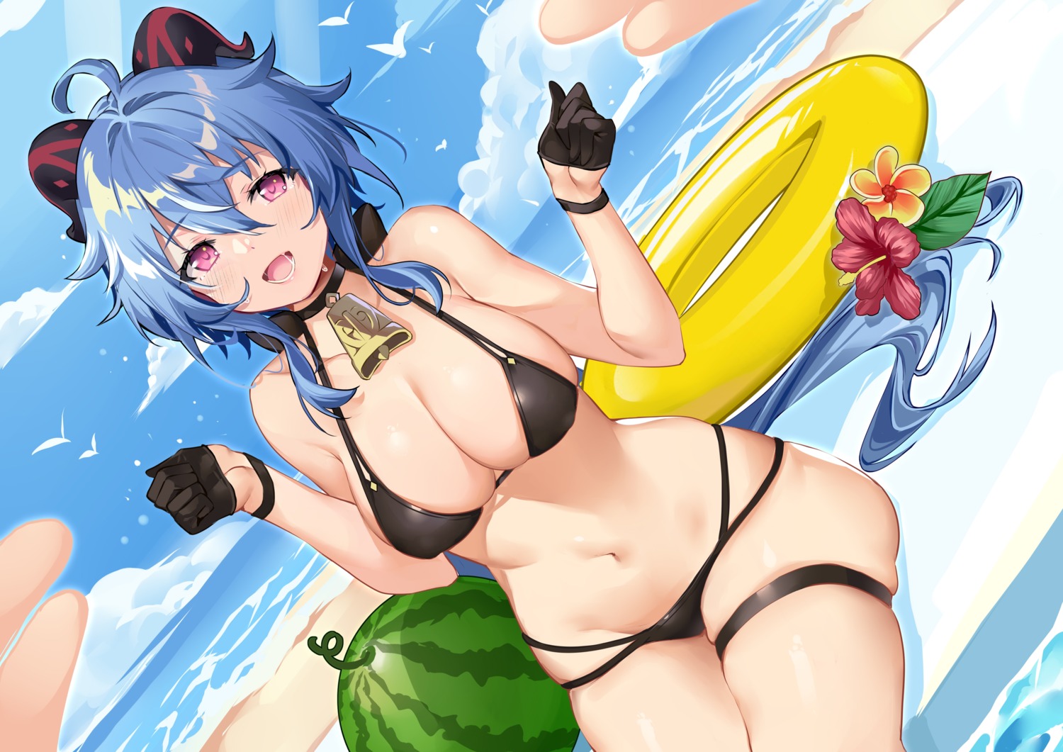 bikini erect_nipples ganyu garter genshin_impact horns kikimi swimsuits