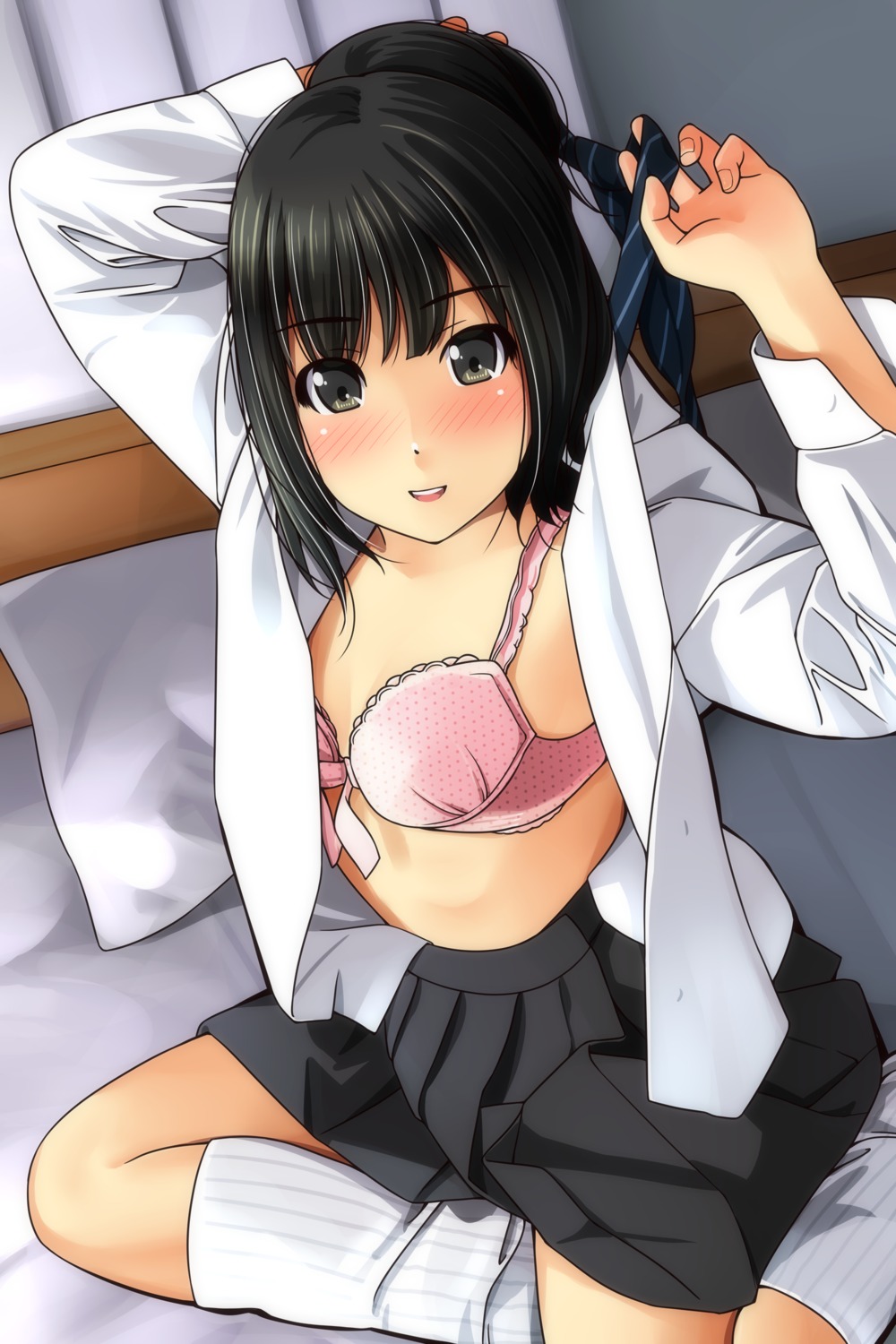 bra cleavage matsunaga_kouyou open_shirt seifuku