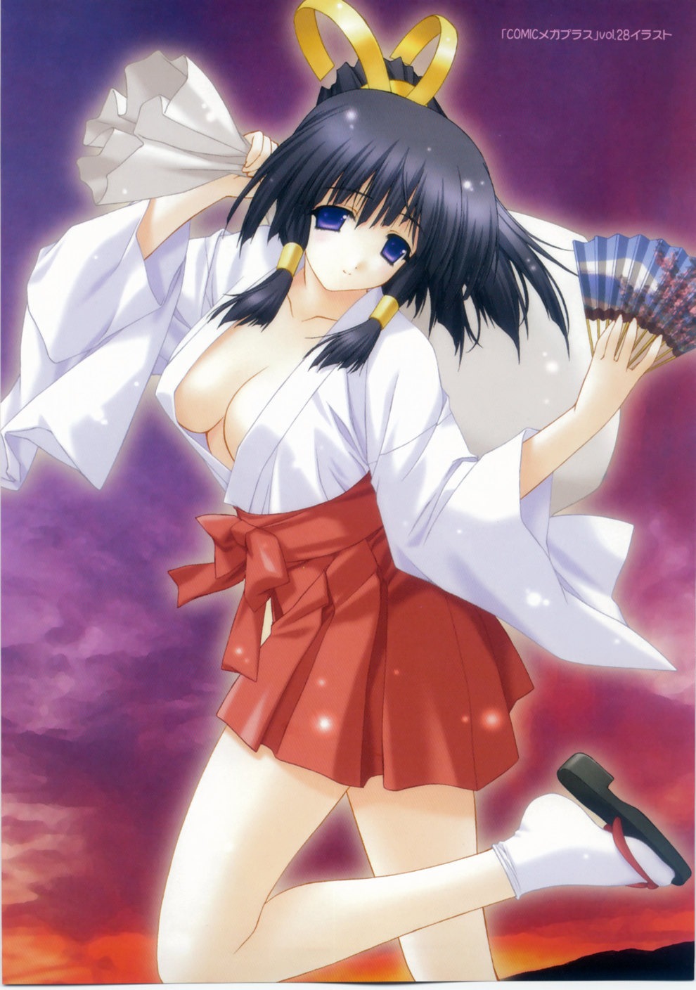 cleavage kimizuka_aoi miko open_shirt