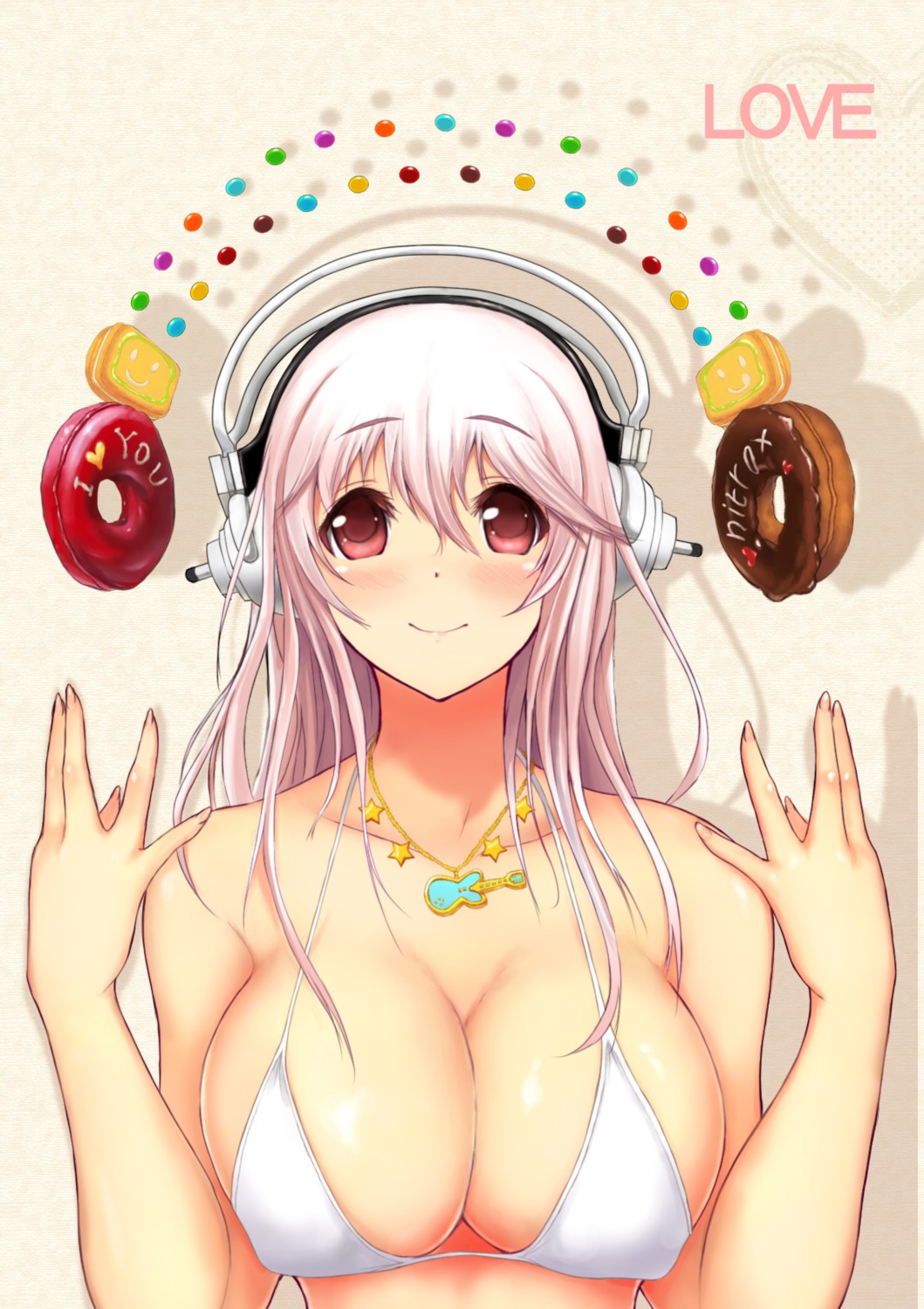 akatsuki_ikki bikini_top cleavage headphones sonico super_sonico swimsuits