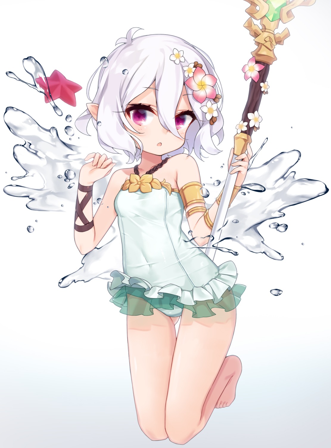 kokkoro pointy_ears princess_connect princess_connect!_re:dive see_through swimsuits takotsu weapon