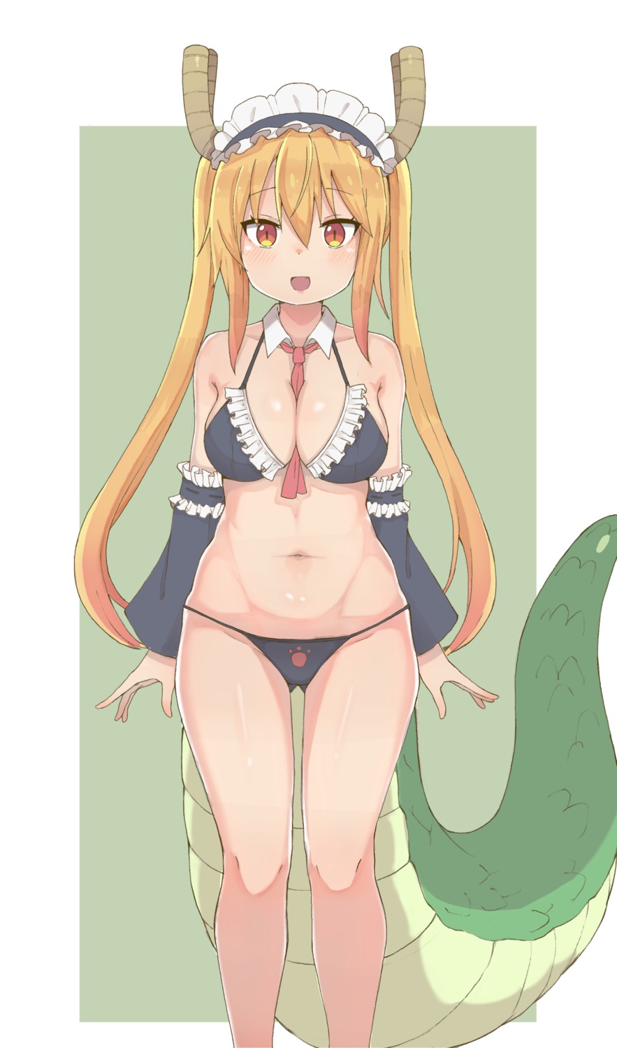 bikini bra cleavage horns kobayashi-san_chi_no_maidragon lingerie maid monster_girl pantsu s10021 swimsuits tail tooru_(maidragon)