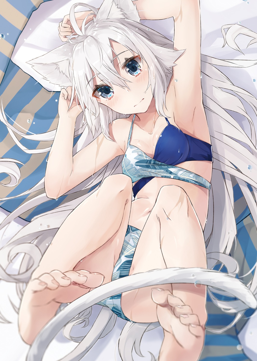 animal_ears bikini cleavage feet nekomimi nuko_miruku swimsuits tail wet wet_clothes