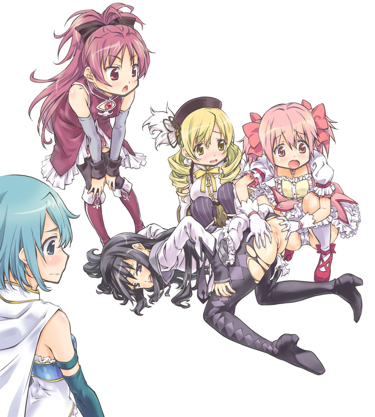 akemi_homura anus erect_nipples heels kaname_madoka miki_sayaka pantsu pantyhose puella_magi_madoka_magica pussy sakura_kyouko suzuki24 thighhighs tomoe_mami torn_clothes