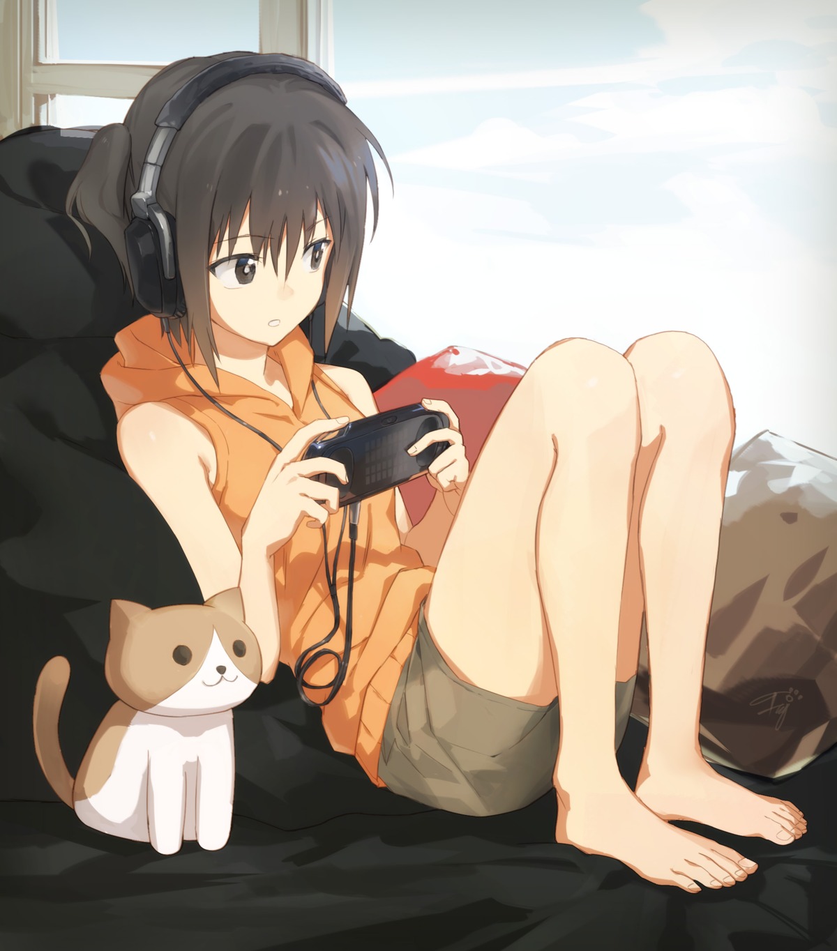 feet headphones kantai_collection neko sendai_(kancolle) tugo