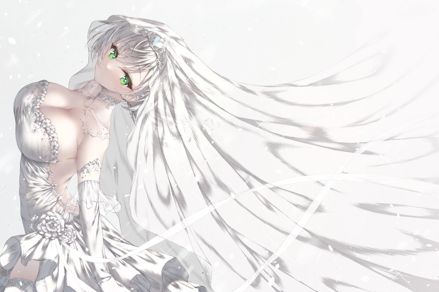 dress hololive ijac_ray no_bra shirogane_noel thighhighs wedding_dress