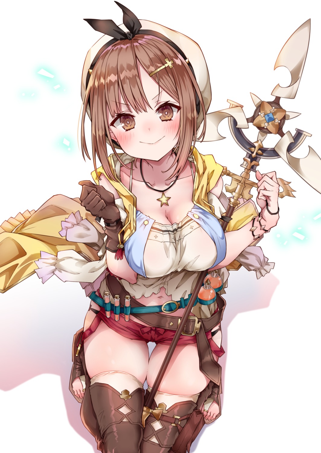 alt atelier atelier_ryza breast_hold cleavage reisalin_stout thighhighs weapon