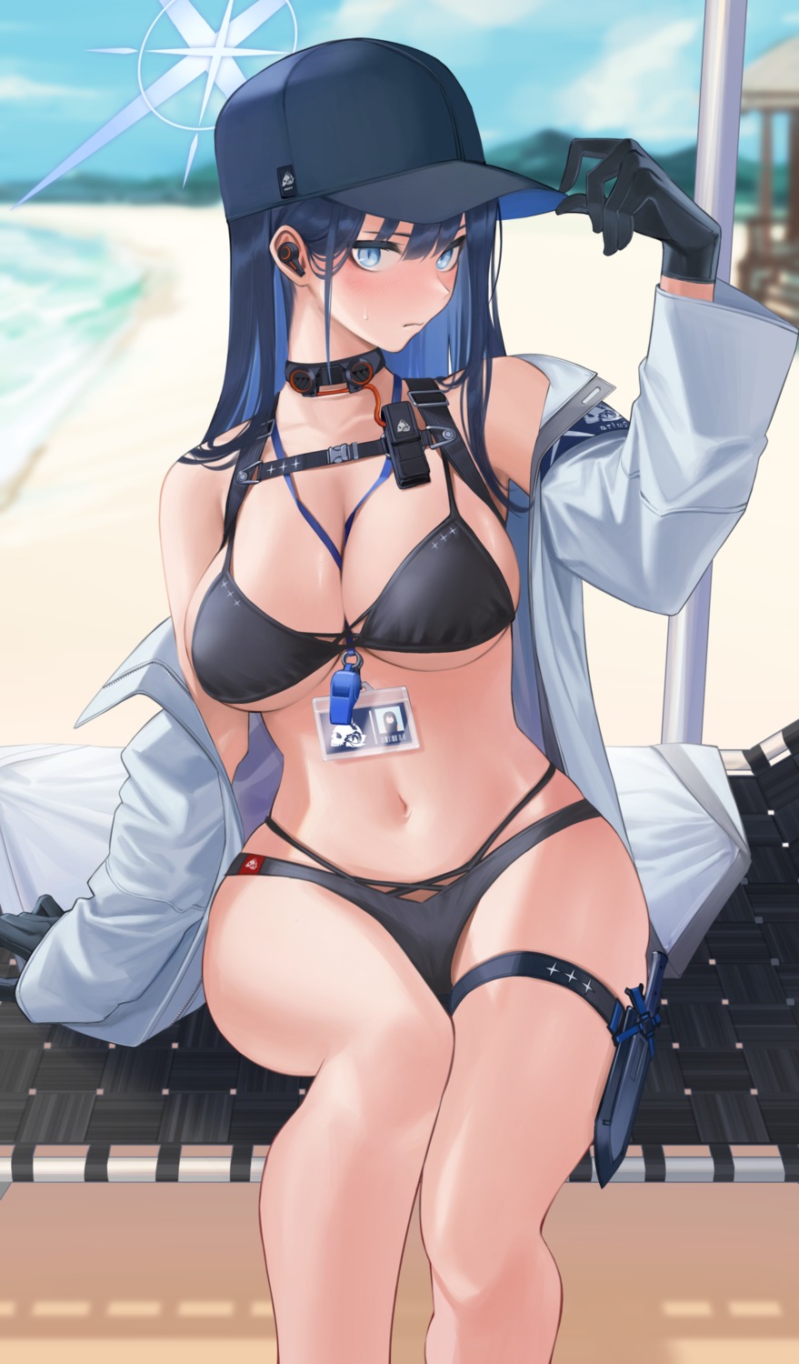 bikini blue_archive garter halo joumae_saori open_shirt swimsuits yasawa_kichi