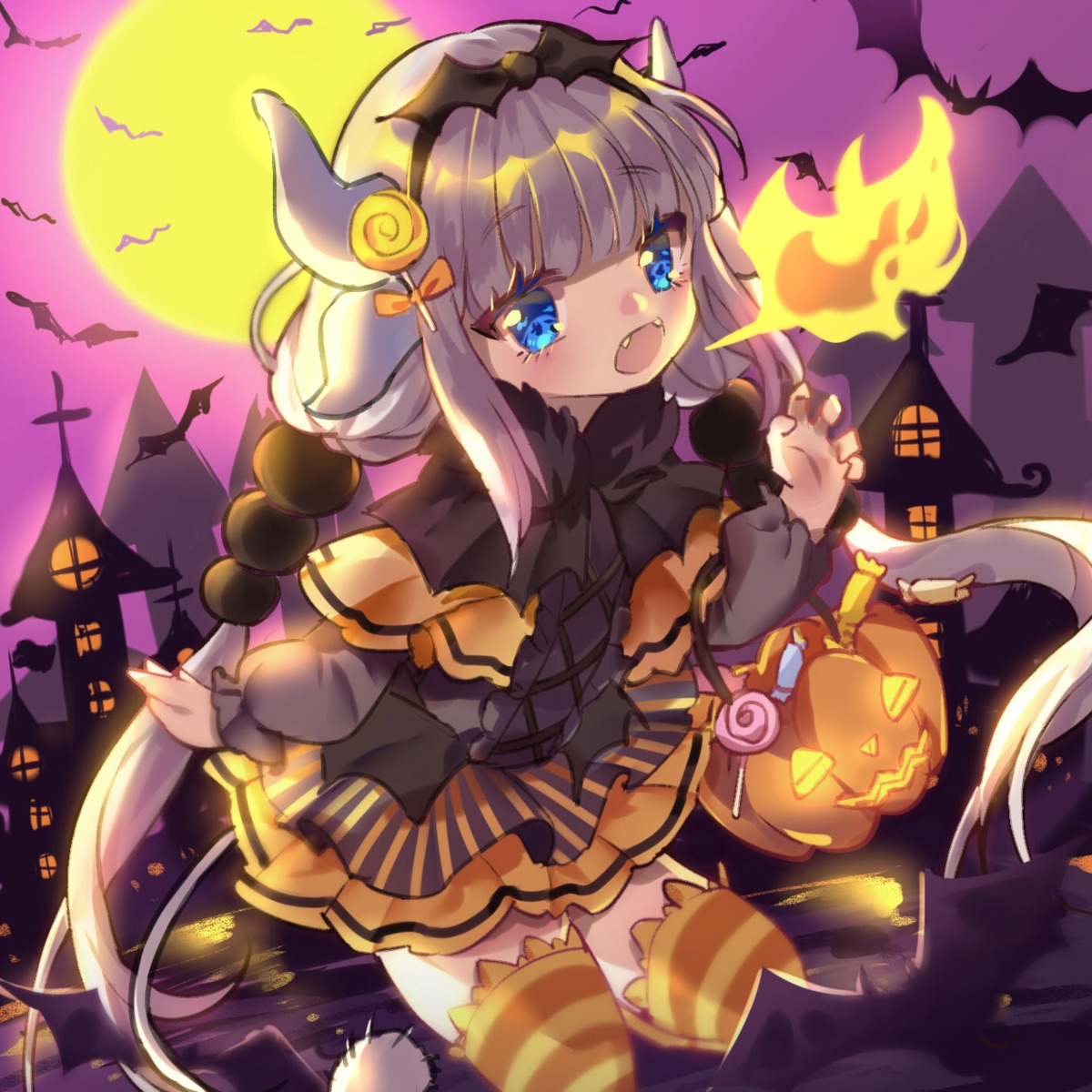 halloween horns kanna_kamui kobayashi-san_chi_no_maid_dragon tail thighhighs yuzhi