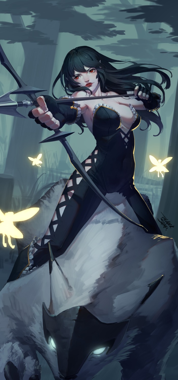 cleavage fairy no_bra pointy_ears thank_star weapon wings