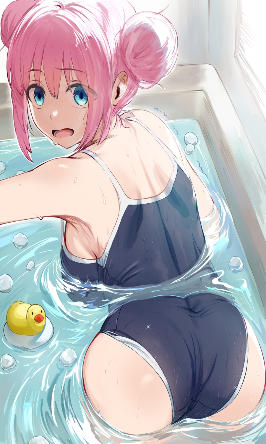 ass bathing bocchi_the_rock! gotou_hitori hews school_swimsuit swimsuits wet