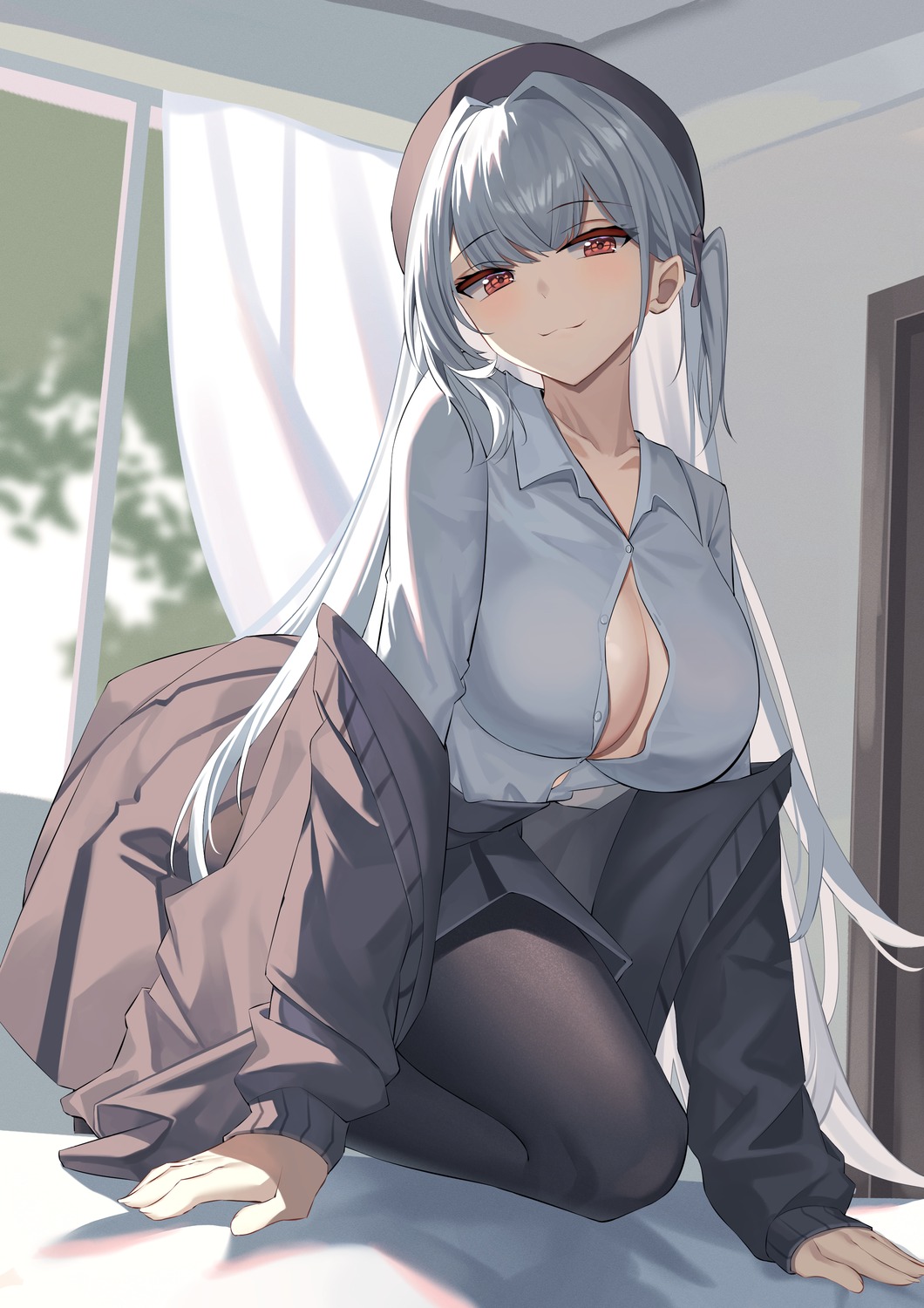 angel_no_shousou azur_lane no_bra open_shirt pantyhose scylla_(azur_lane) seifuku sweater