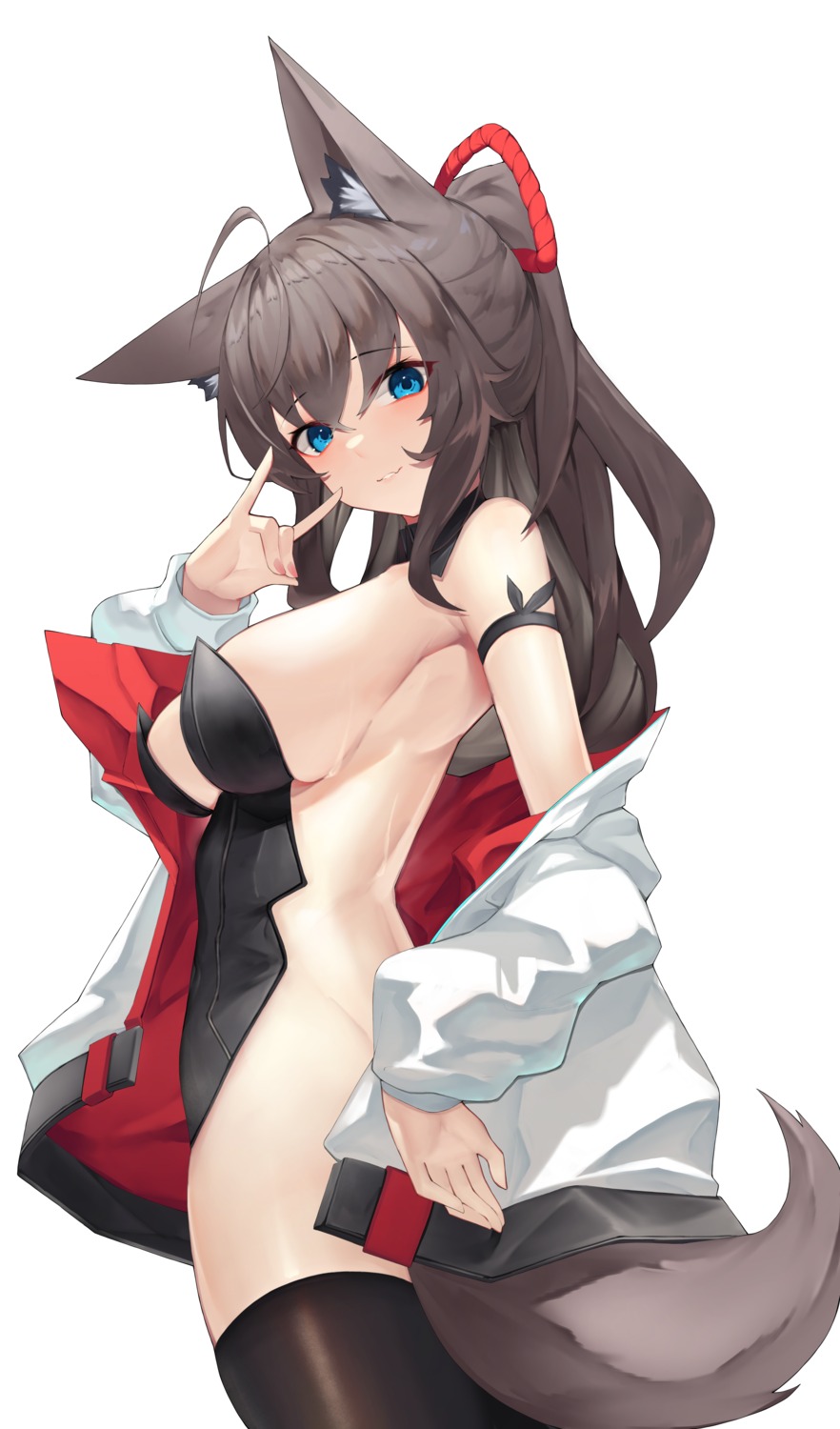 animal_ears aoria leotard no_bra open_shirt tail thighhighs