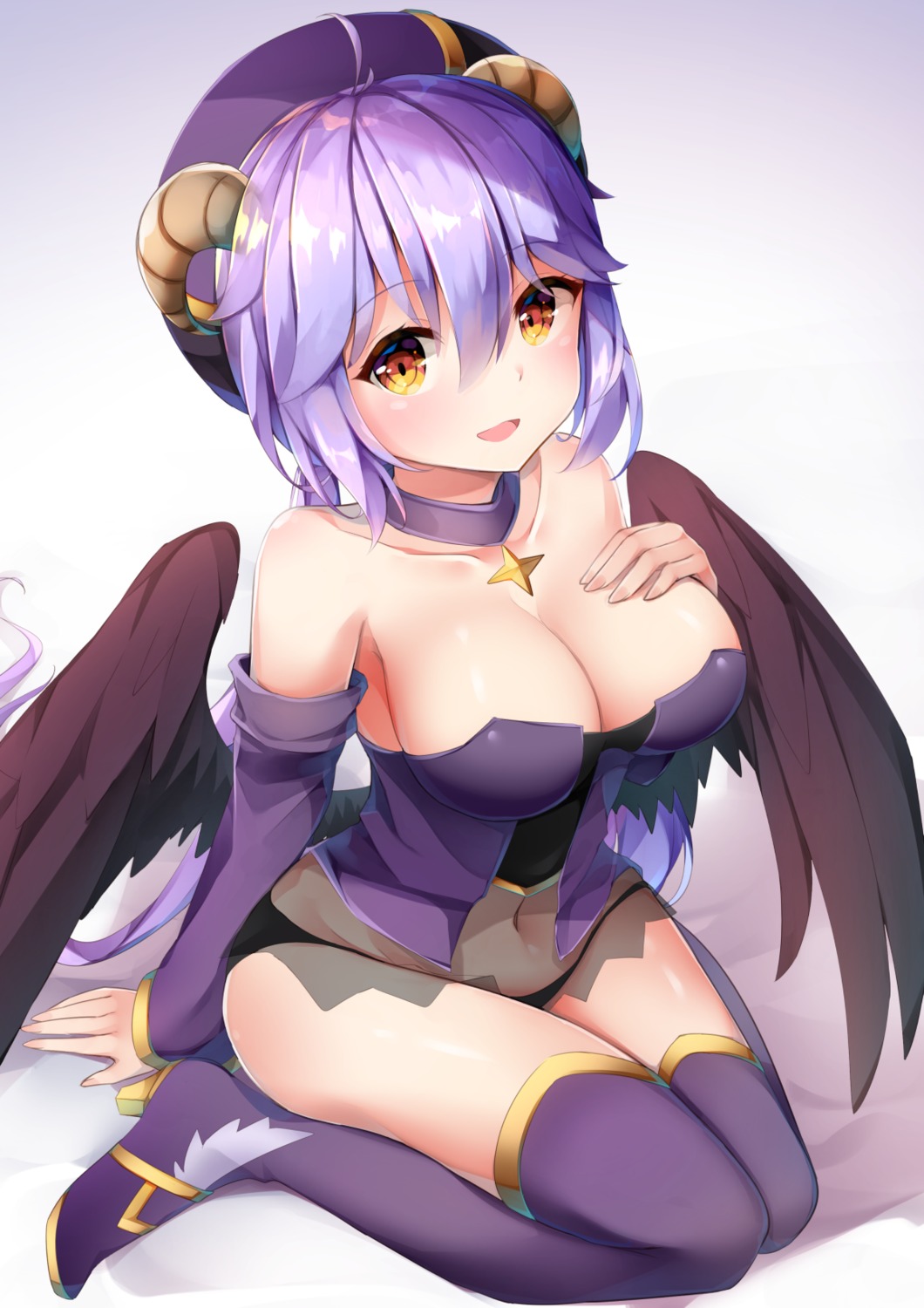 breast_hold cleavage heels horns see_through thighhighs umou_(may65879) wings