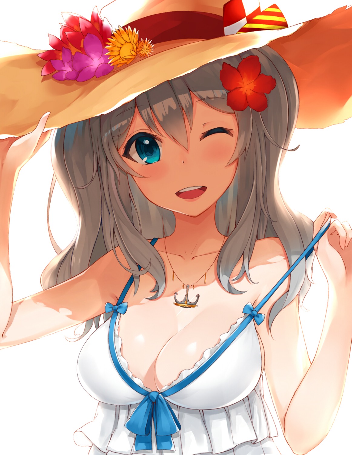 cleavage dress kantai_collection kashima_(kancolle) mhong summer_dress undressing