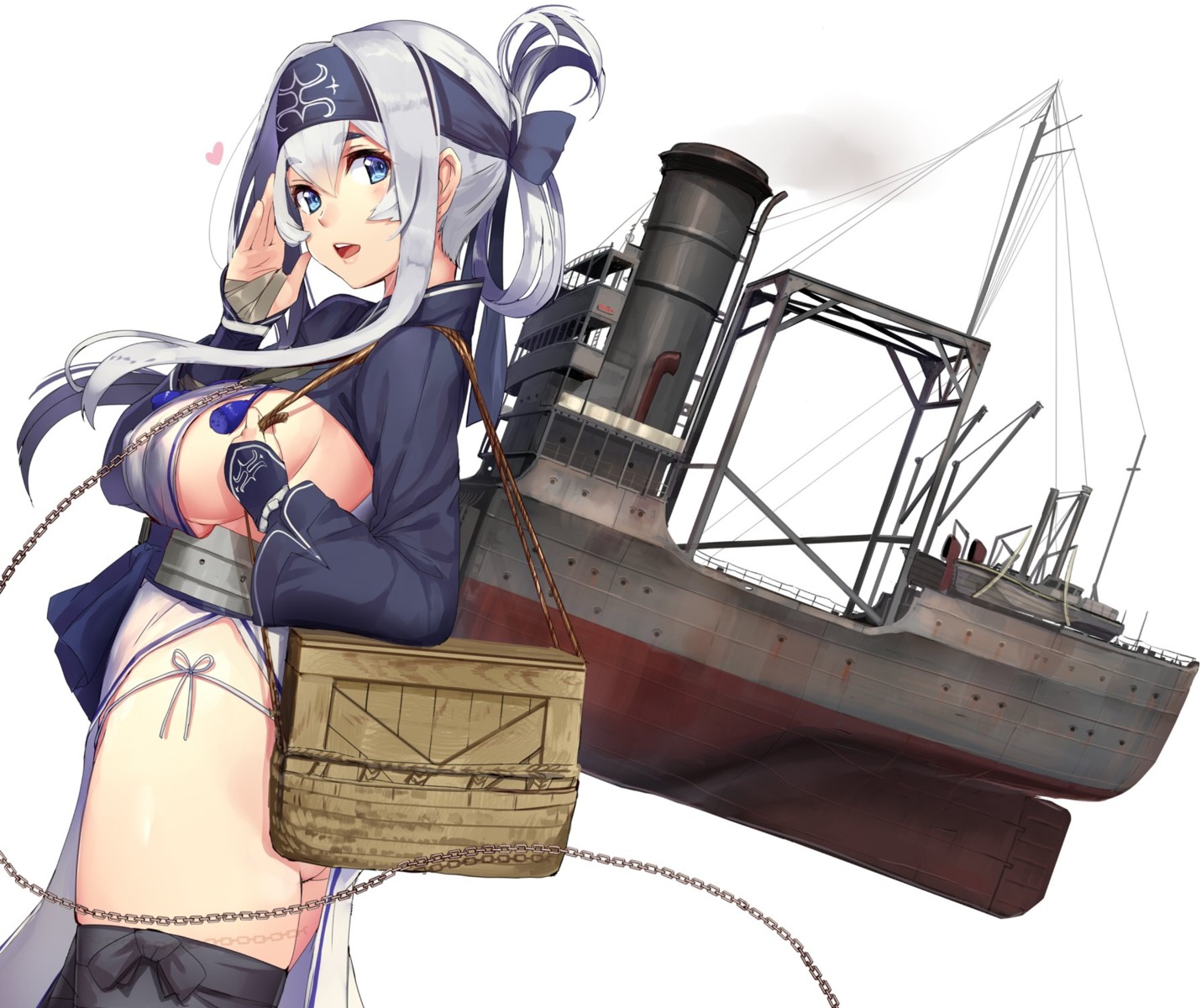 akasa_ai erect_nipples kamoi_(kancolle) kantai_collection no_bra pantsu string_panties thighhighs