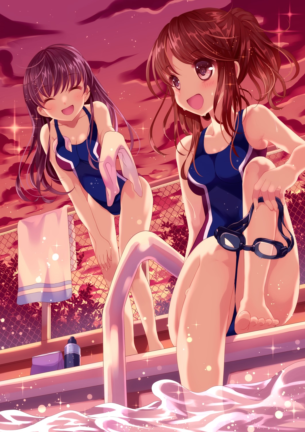 feet school_swimsuit swimsuits wasabi_(sekai) wet