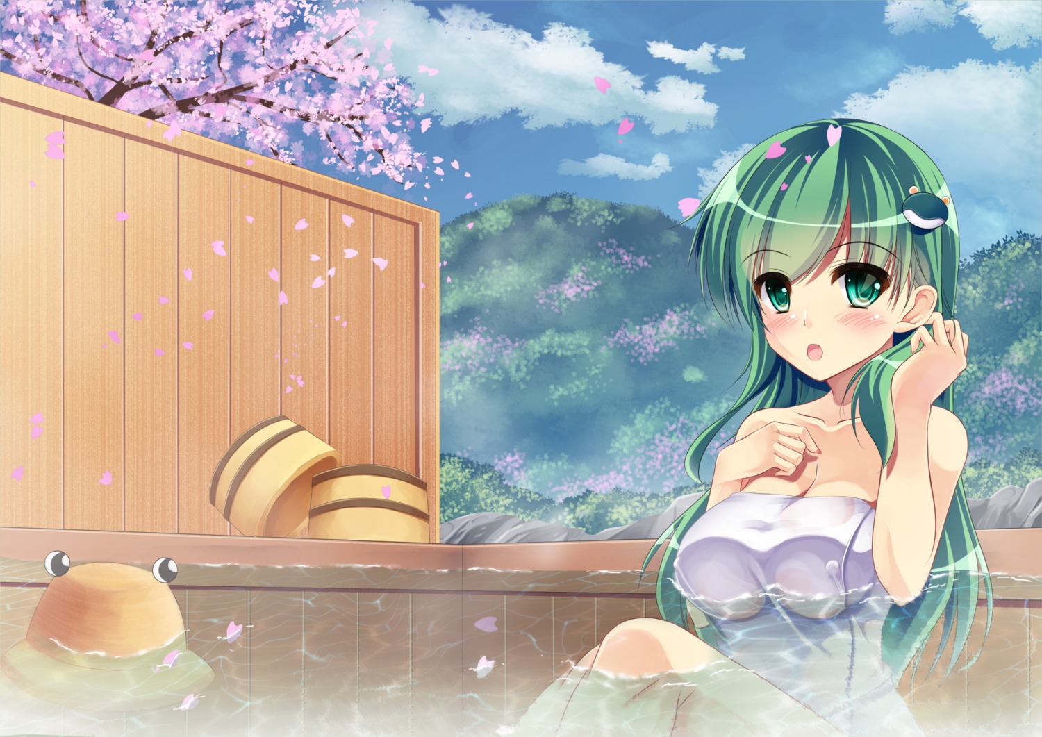 kochiya_sanae onsen runa_(nana7sc) touhou towel