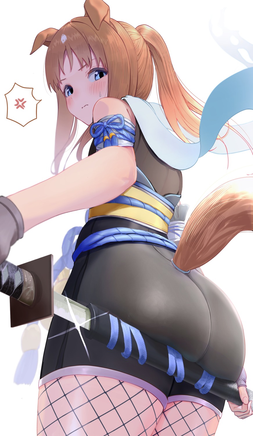 animal_ears ass fishnets grass_wonder_(umamusume) loli ninja pantyhose sword tagme tail uma_musume_pretty_derby