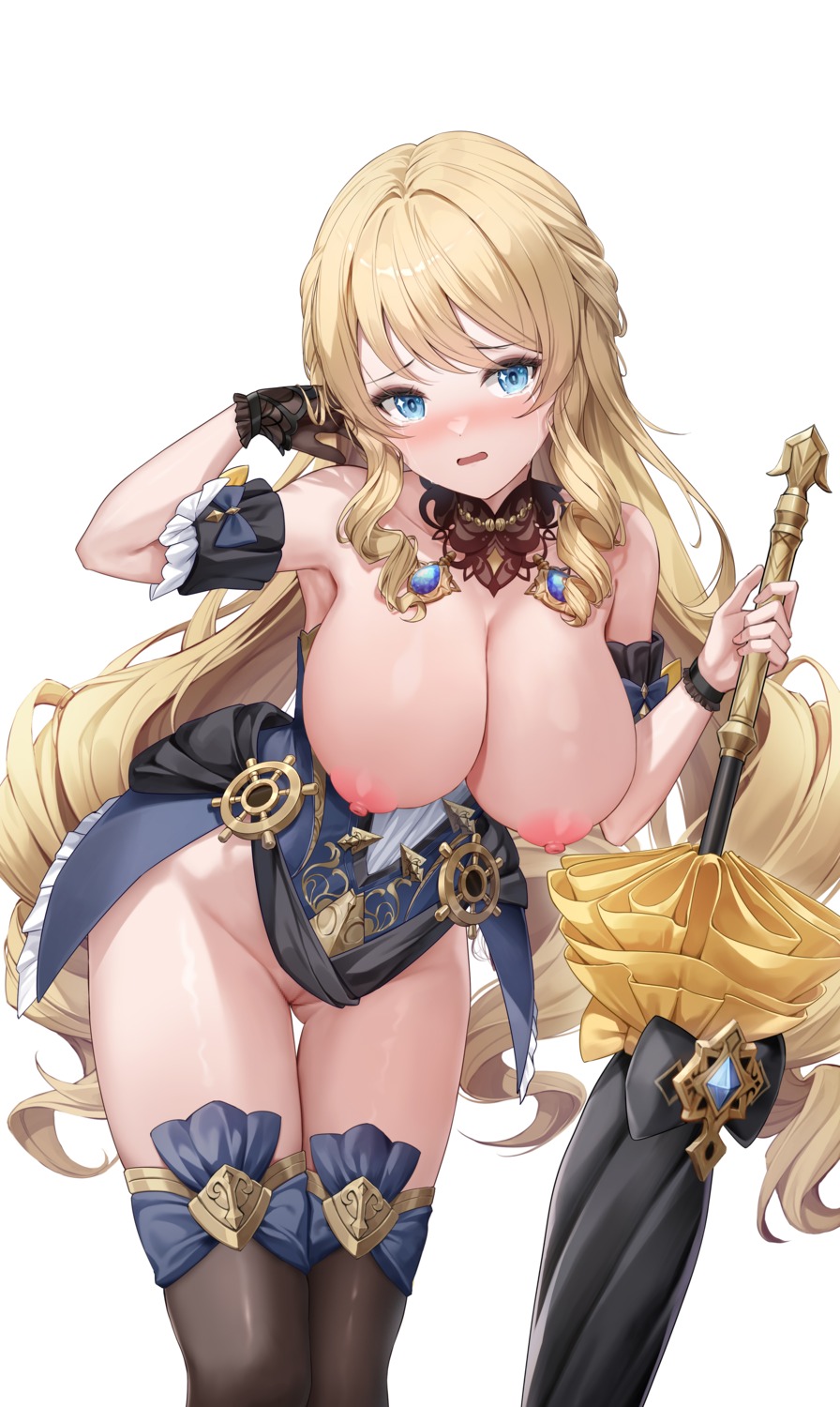 breasts genshin_impact lunacle navia nipples no_bra nopan pussy thighhighs umbrella uncensored