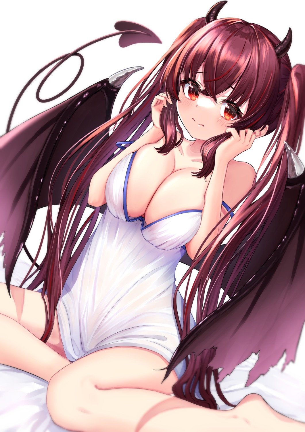 breast_hold devil horns lingerie nishiuji no_bra nopan see_through tail wings