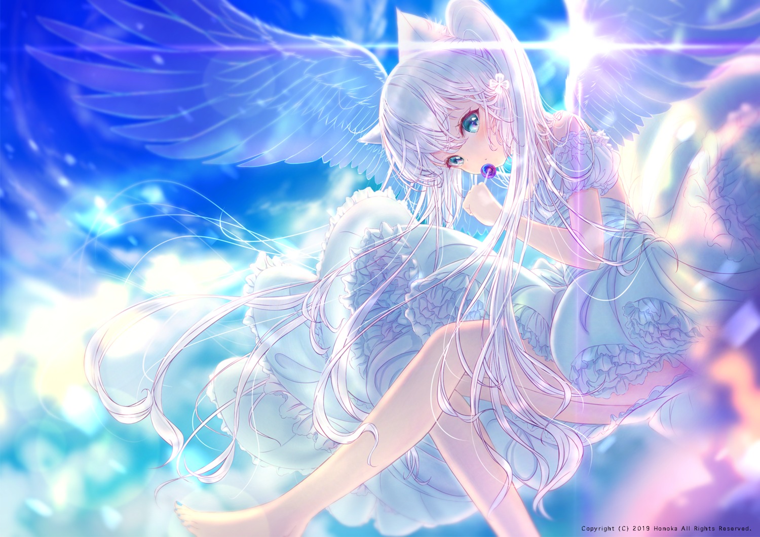 angel animal_ears dress hou_no_ka nekomimi skirt_lift wings