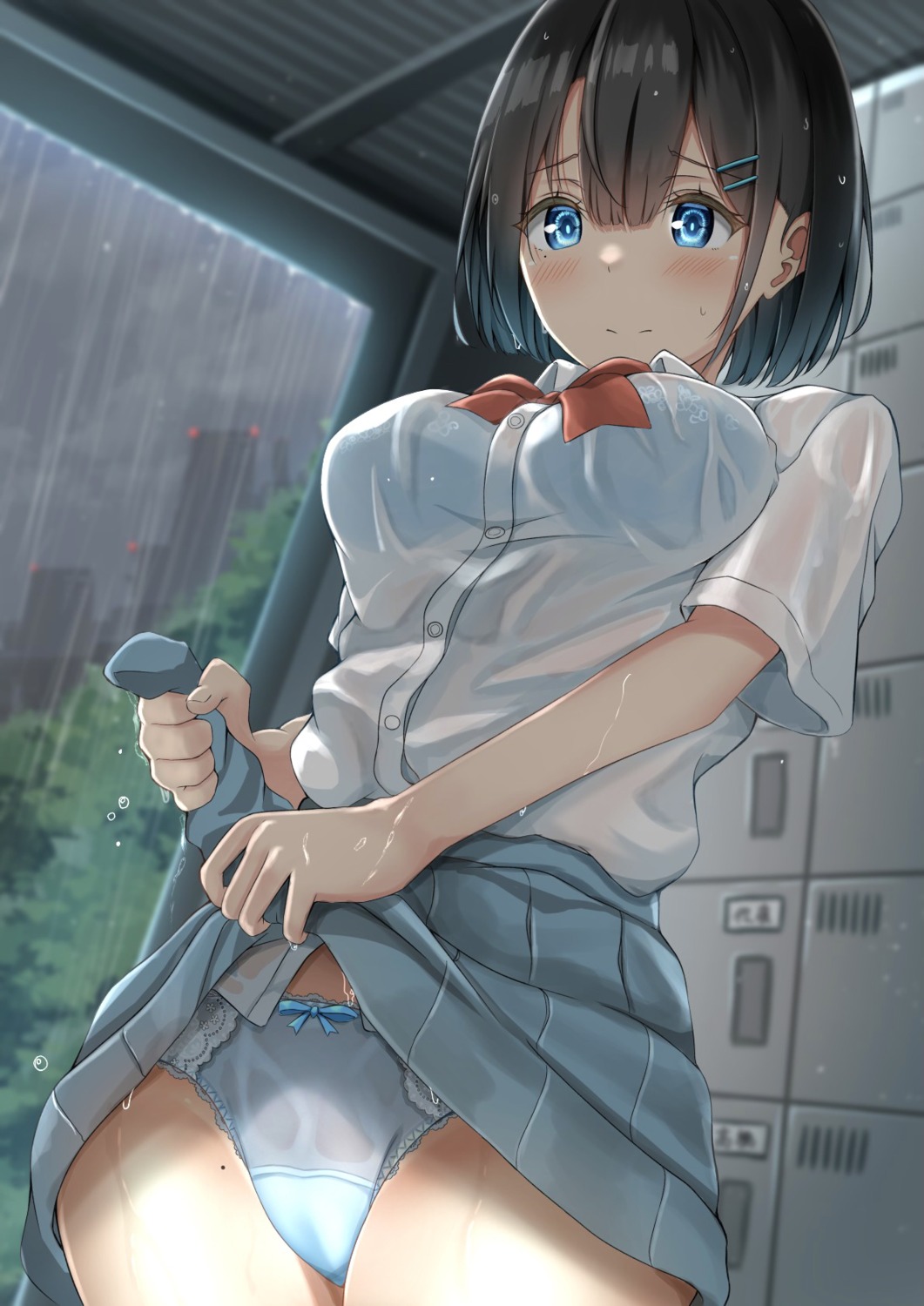 bra cameltoe pantsu see_through seifuku skirt_lift sunpe wet wet_clothes