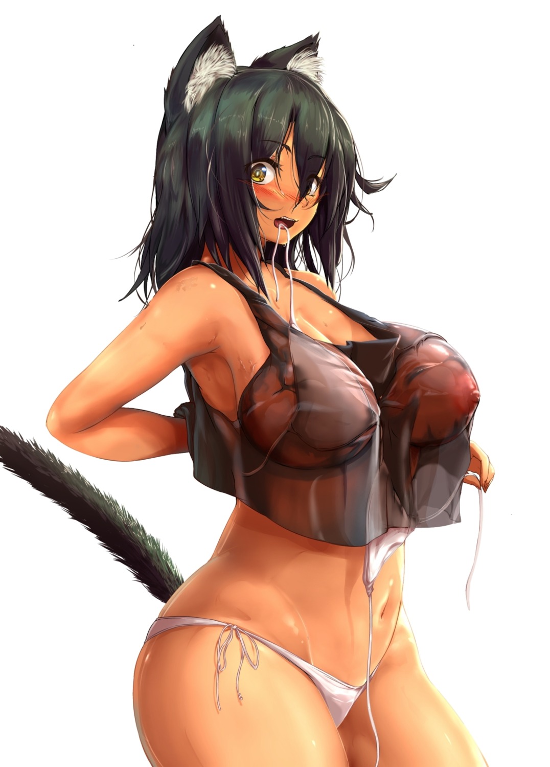 animal_ears bikini nekomimi nipples pekoneko_(necosupiritu) see_through swimsuits tail undressing wet_clothes