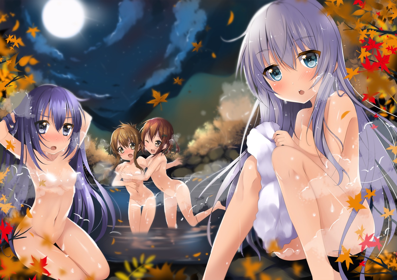 akatsuki_(kancolle) breast_grab censored hibiki_(kancolle) ikazuchi_(kancolle) inazuma_(kancolle) kantai_collection loli naked onsen towel usagihime