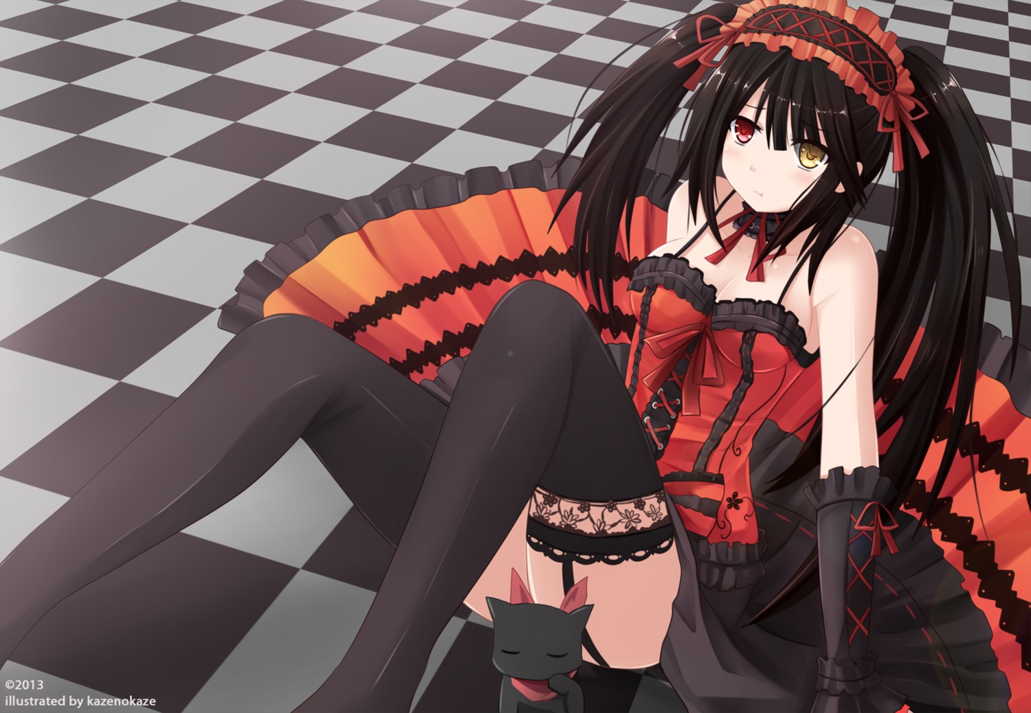 cleavage date_a_live garter_belt heterochromia kazenokaze stockings thighhighs tokisaki_kurumi