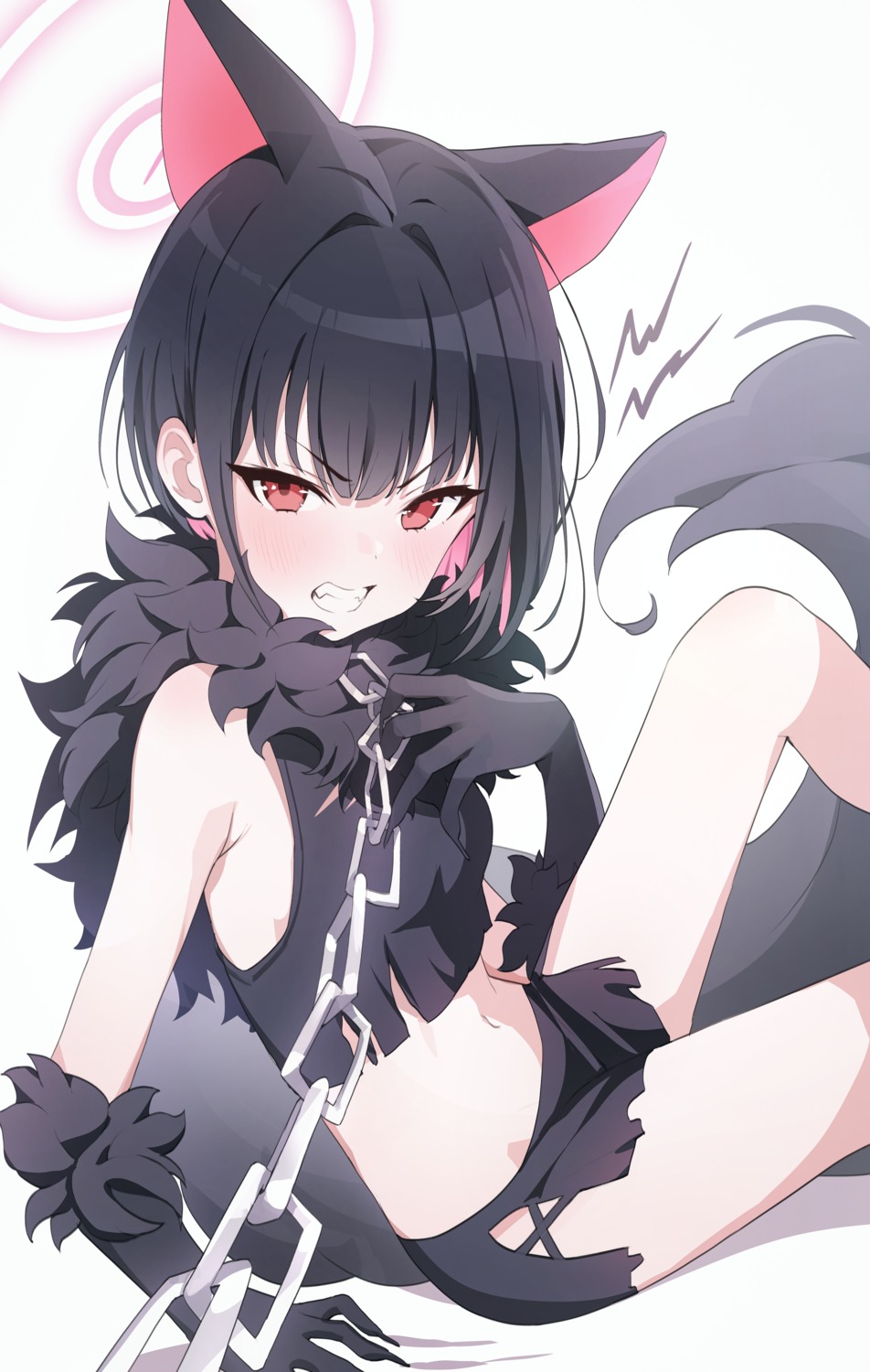 animal_ears blue_archive halo kyouyama_kazusa loli misyune nekomimi tail torn_clothes