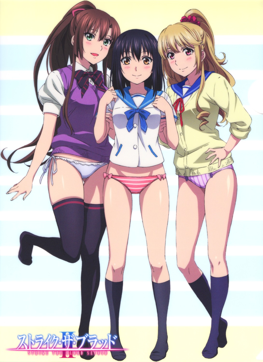 aiba_asagi himeragi_yukina kirasaka_sayaka niwa_nobuyuki pantsu seifuku shimapan strike_the_blood strike_the_blood_ii string_panties sweater thighhighs