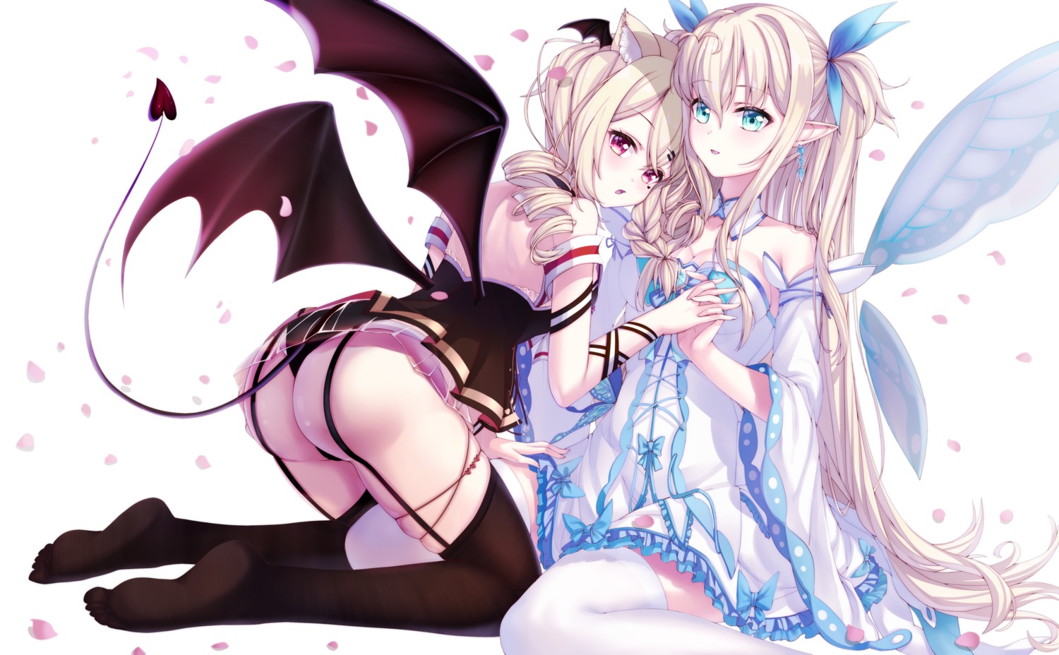 animal_ears ass dress garter pantsu pointy_ears see_through stockings tagme tail thighhighs thong wings