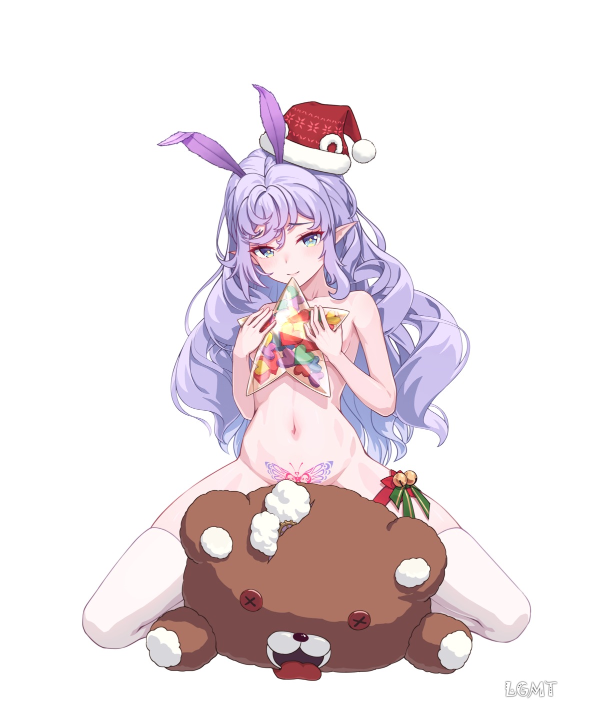 animal_ears bunny_ears christmas garter lgmt naked pointy_ears tattoo thighhighs