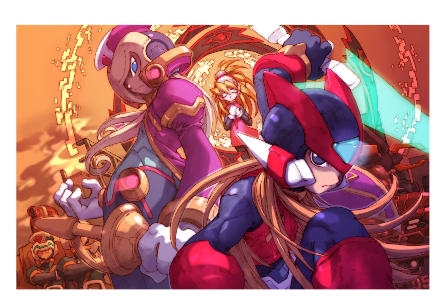 capcom ciel_(rockman) dress elpis pantyhose rockman rockman_zero sword tetsuno_kyojin zero_(rockman)