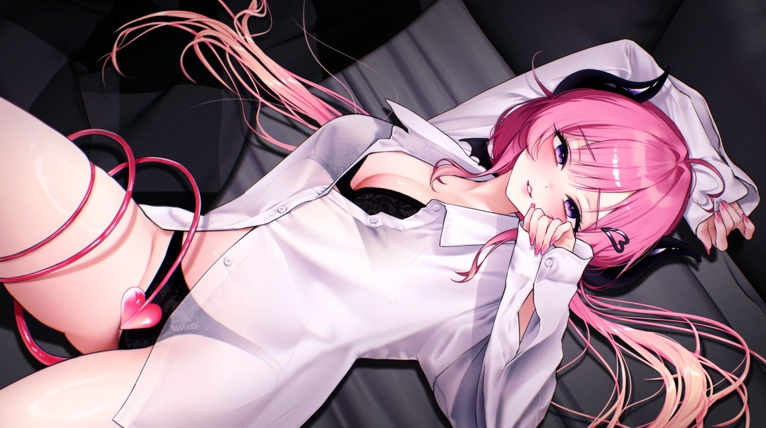 bra chano39 devil dress_shirt horns open_shirt pantsu see_through tail