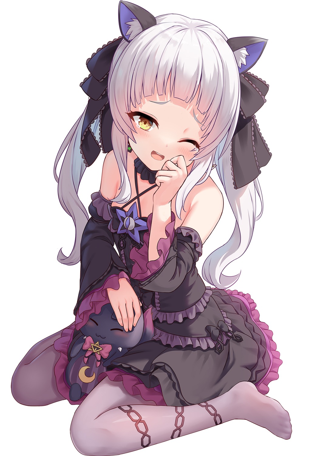 animal_ears dress gothic_lolita hololive lolita_fashion milkshake murasaki_shion nekomimi pantyhose