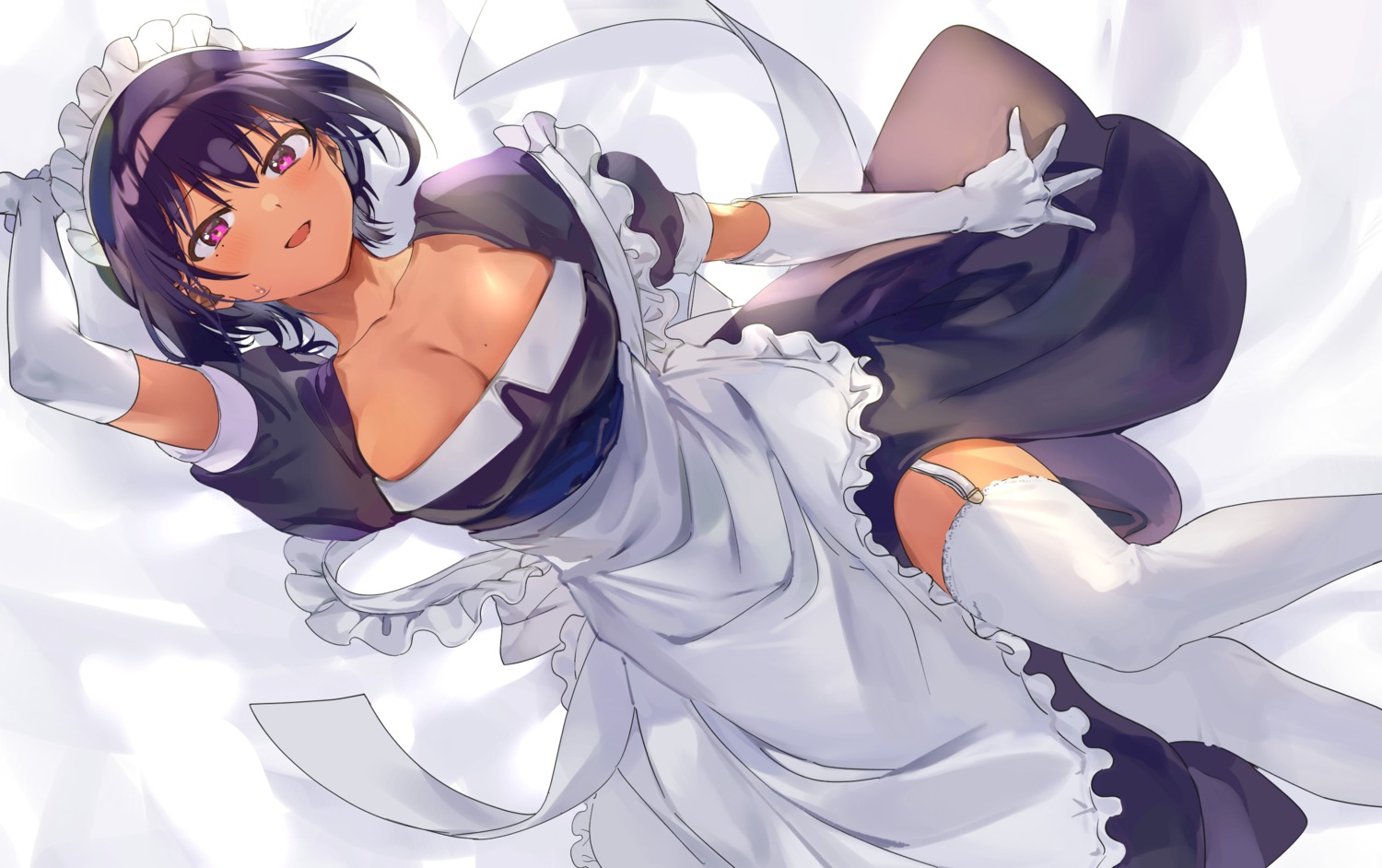 konbu_wakame lilith_(saikin_yatotta_maid_ga_ayashii) maid no_bra saikin_yatotta_maid_ga_ayashii skirt_lift stockings thighhighs