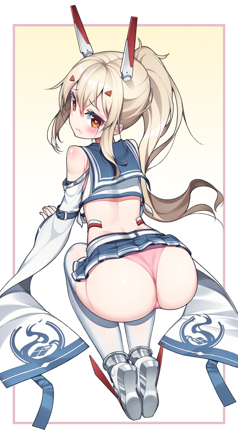 ass ayanami_(azur_lane) azur_lane hop3 pantsu seifuku skirt_lift thighhighs thong