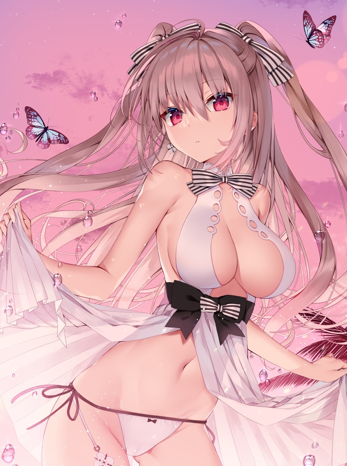 lingerie no_bra pantsu see_through skirt_lift string_panties yusano