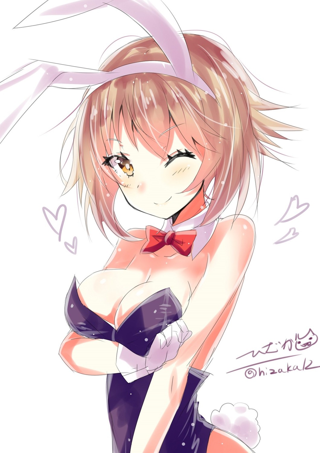 animal_ears breast_hold bunny_ears bunny_girl cleavage hizaka kantai_collection mutsu_(kancolle) tail