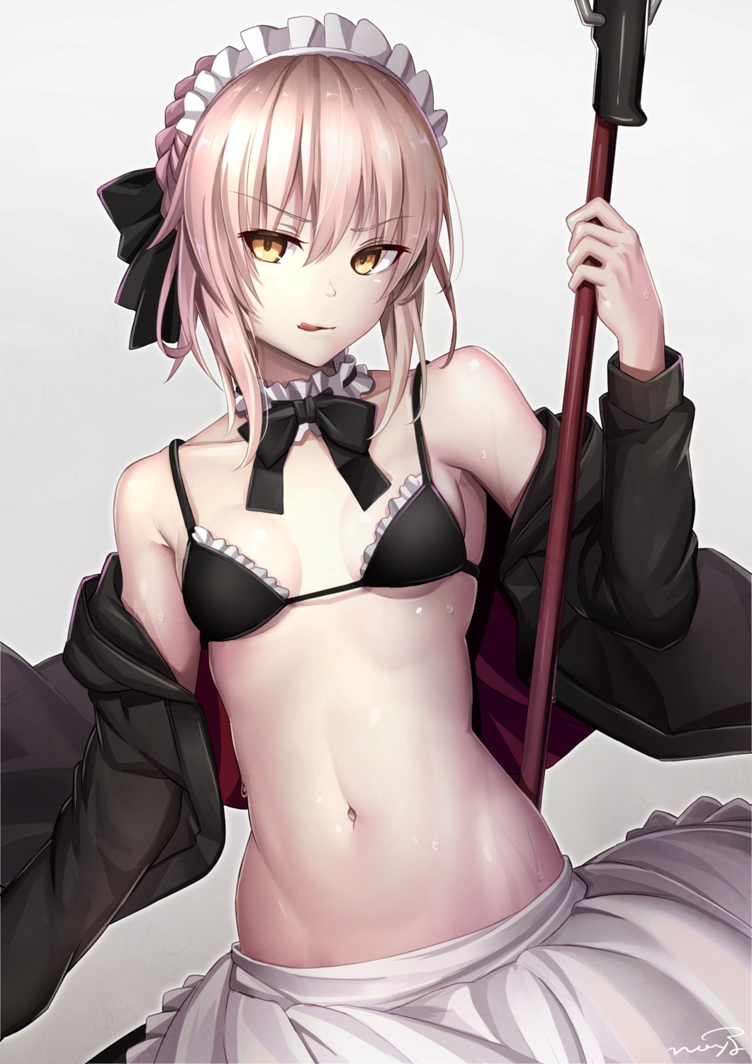 bikini_top cleavage fate/grand_order maid open_shirt saber saber_alter shuutou_haruka swimsuits underboob