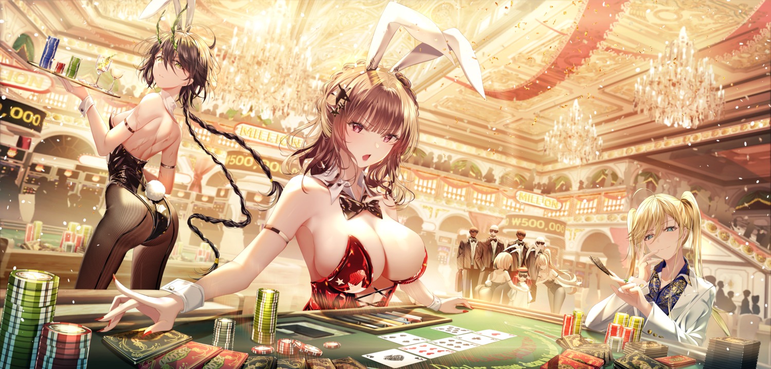 animal_ears ass bunny_ears bunny_girl horns junpaku_karen no_bra pantyhose tail