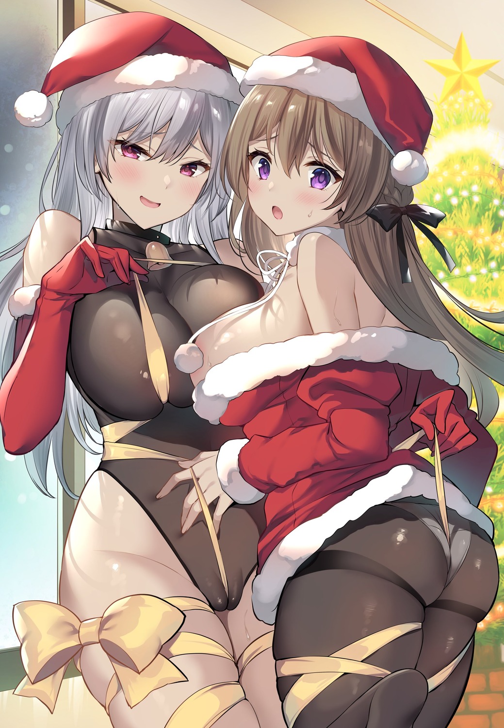 areola ass bondage cameltoe christmas dress leotard no_bra open_shirt pantsu pantyhose sansyoku_amido. see_through shiramine_aria skirt_lift strategic_lovers thong yamada_aki