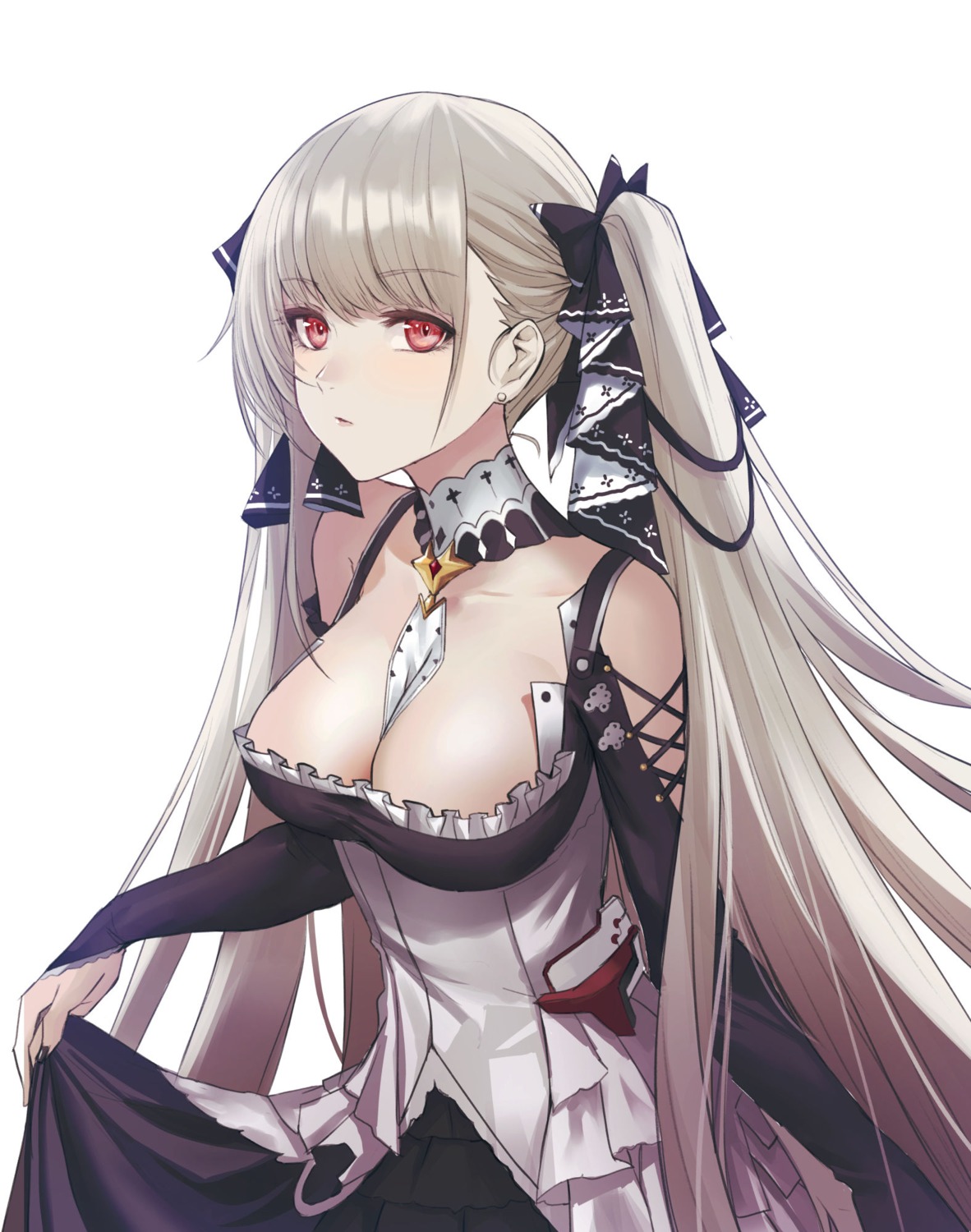 applekun azur_lane cleavage formidable_(azur_lane) gothic_lolita lolita_fashion no_bra skirt_lift