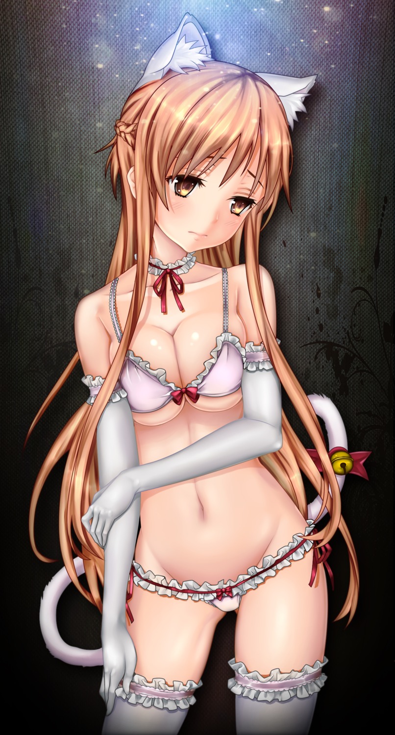 animal_ears asuna_(sword_art_online) bra cleavage garter nekomimi pantsu pitui1996 string_panties sword_art_online tail thighhighs underboob