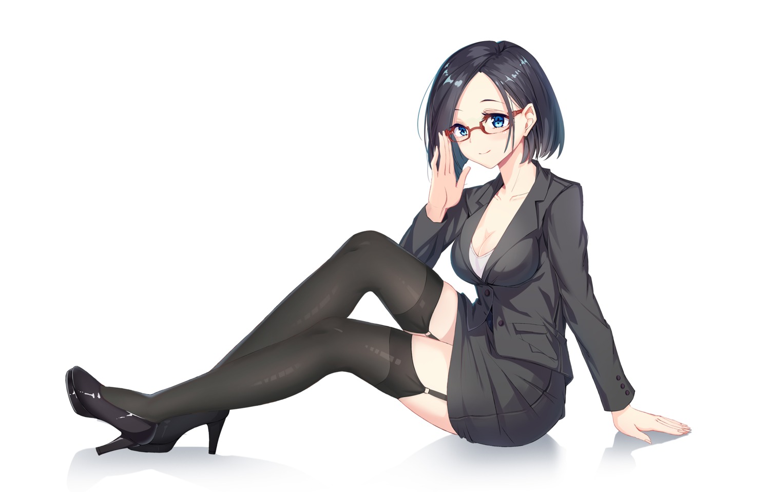 business_suit cleavage hong_bai stockings thighhighs