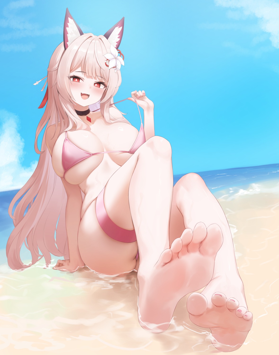 animal_ears bikini feet garter sia_(piiru) swimsuits thong undressing wet yn_6262