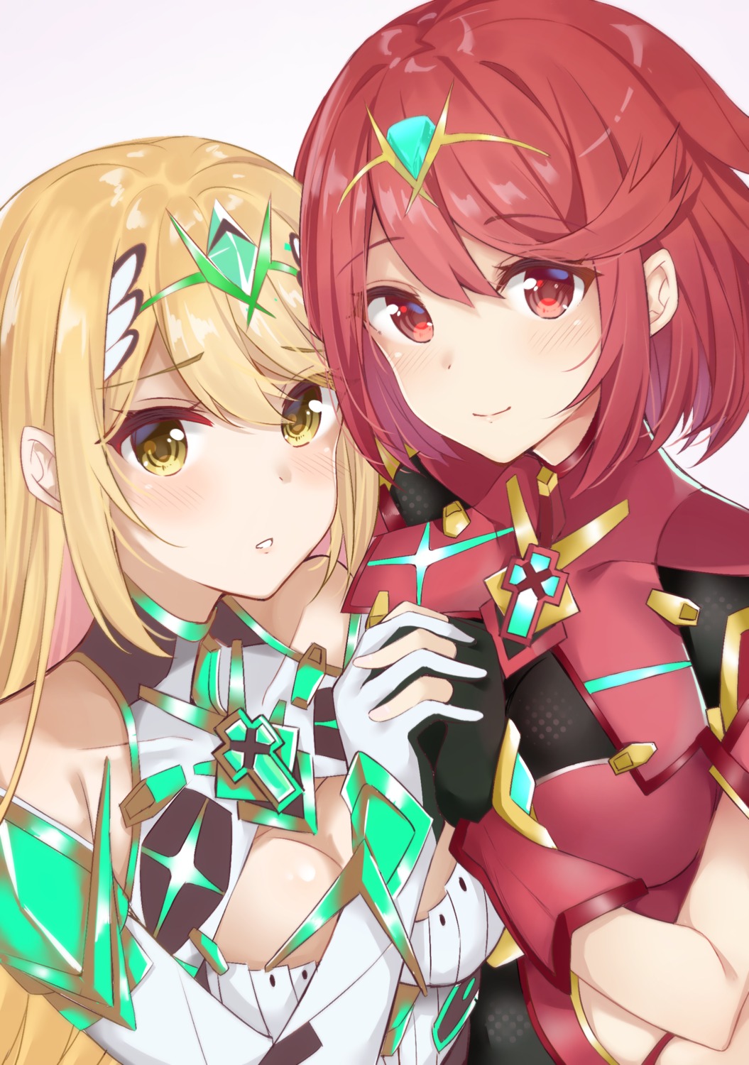 breast_hold cleavage hikari_(xenoblade_2) homura_(xenoblade_2) tetora_(yumejihuka) xenoblade xenoblade_chronicles_2