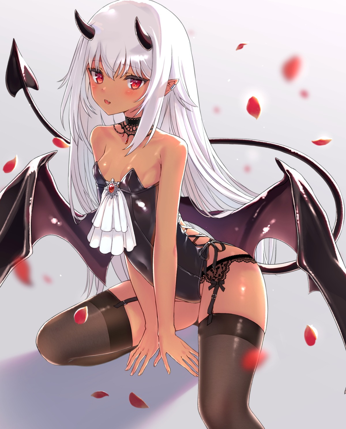 garter_belt horns komiya_nigi leotard no_bra pointy_ears stockings tail thighhighs wings